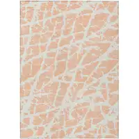 Photo of 3' X 4' Peach and Ivory Abstract Washable Non Skid Indoor Outdoor Area Rug