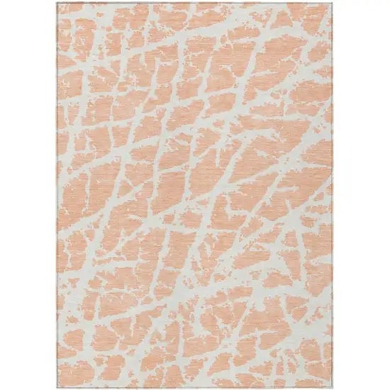 3' X 4' Peach and Ivory Abstract Washable Non Skid Indoor Outdoor Area Rug Photo 2