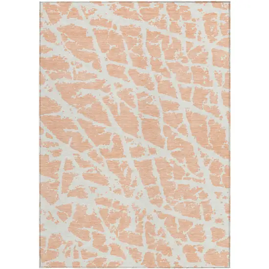 3' X 4' Peach and Ivory Abstract Washable Non Skid Indoor Outdoor Area Rug Photo 4