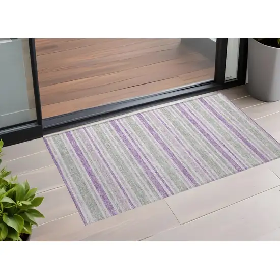 3' X 4' Pearl Striped Washable Non Skid Indoor Outdoor Area Rug Photo 1