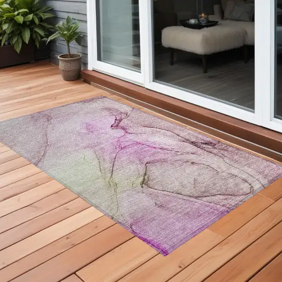 3' X 4' Pink Abstract Washable Non Skid Indoor Outdoor Area Rug Photo 1