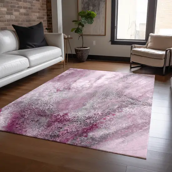 3' X 4' Pink Abstract Washable Non Skid Indoor Outdoor Area Rug Photo 9