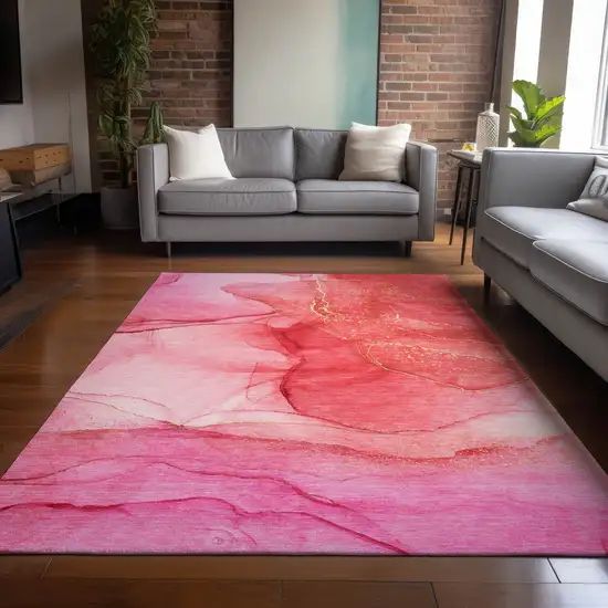 3' X 4' Pink Abstract Washable Non Skid Indoor Outdoor Area Rug Photo 9