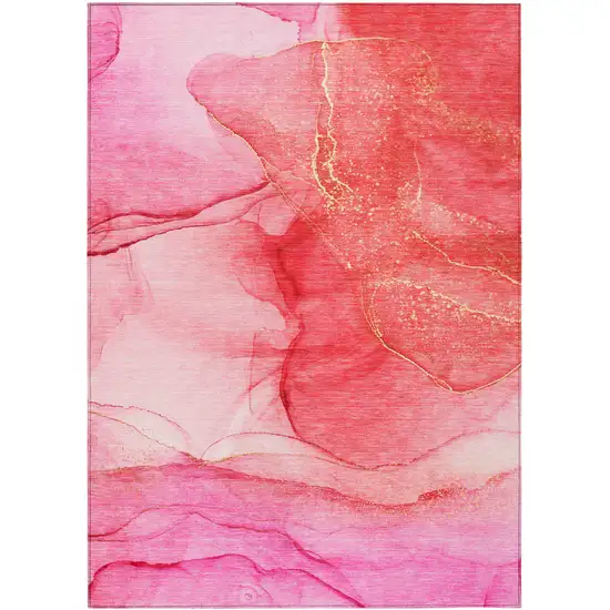 3' X 5' Pink Abstract Washable Non Skid Indoor Outdoor Area Rug Photo 2