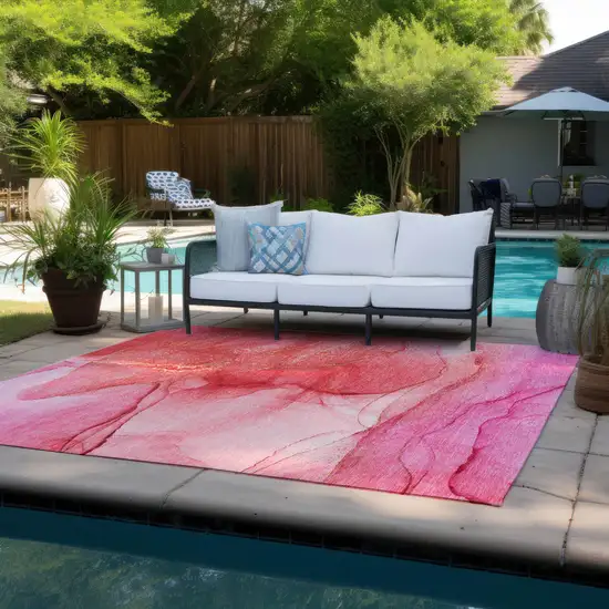 3' X 5' Pink Abstract Washable Non Skid Indoor Outdoor Area Rug Photo 8