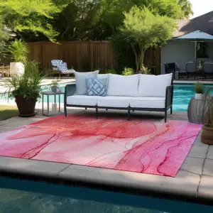 Photo of 3' X 5' Pink Abstract Washable Non Skid Indoor Outdoor Area Rug