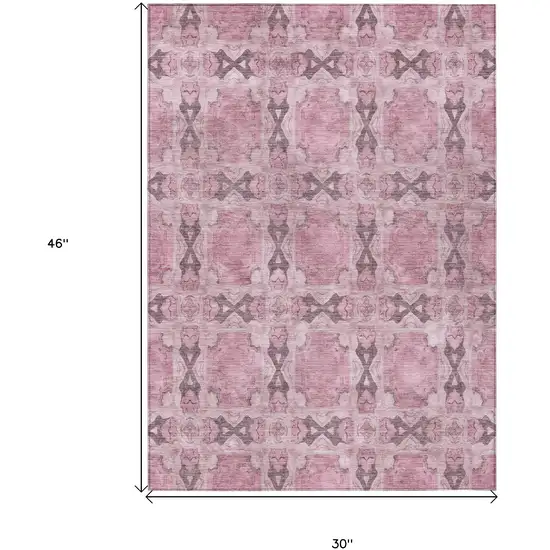 3' X 4' Pink Floral Medallion Washable Non Skid Indoor Outdoor Area Rug Photo 3