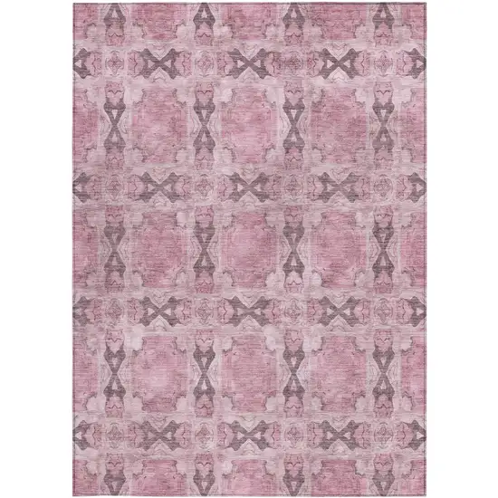 3' X 4' Pink Floral Medallion Washable Non Skid Indoor Outdoor Area Rug Photo 5