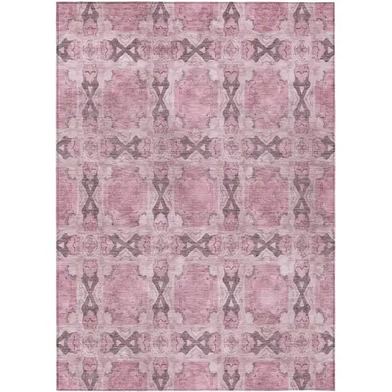 3' X 4' Pink Floral Medallion Washable Non Skid Indoor Outdoor Area Rug Photo 2