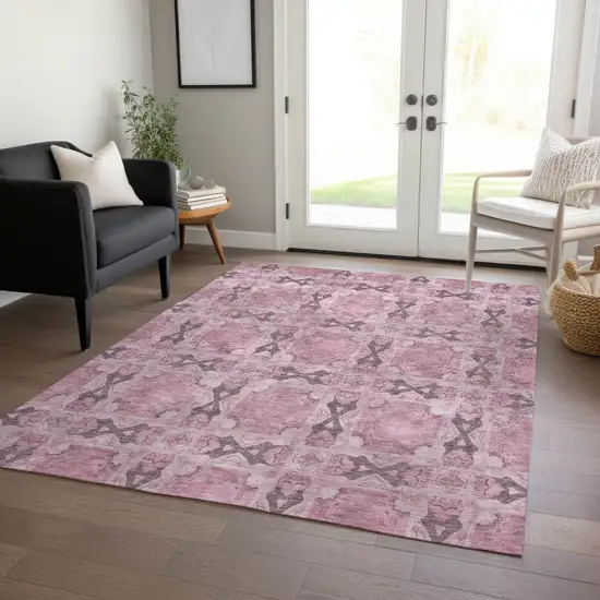 3' X 4' Pink Floral Medallion Washable Non Skid Indoor Outdoor Area Rug Photo 9