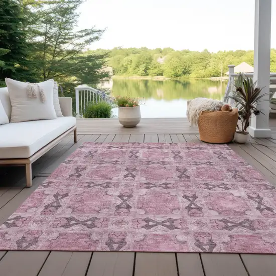 3' X 4' Pink Floral Medallion Washable Non Skid Indoor Outdoor Area Rug Photo 8