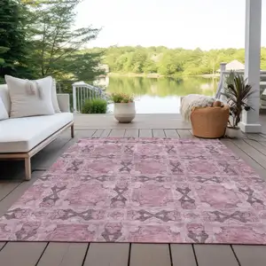 Photo of 3' X 4' Pink Floral Medallion Washable Non Skid Indoor Outdoor Area Rug