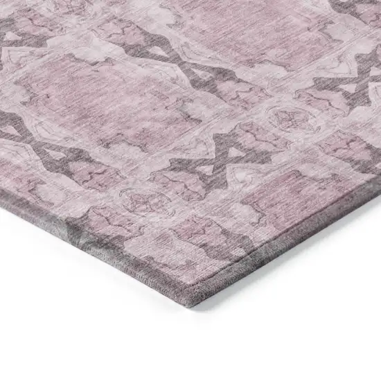 3' X 5' Pink Floral Medallion Washable Non Skid Indoor Outdoor Area Rug Photo 7