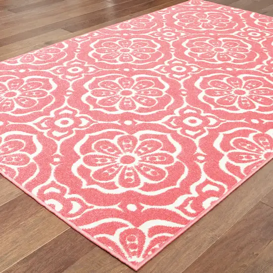 6' X 9' Pink Floral Stain Resistant Indoor Outdoor Area Rug Photo 4