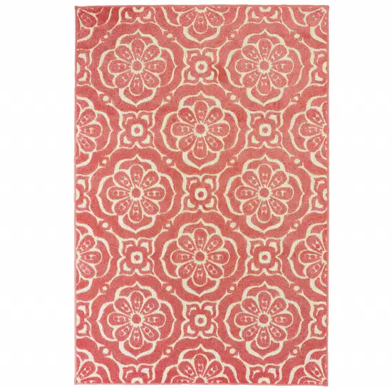 6' X 9' Pink Floral Stain Resistant Indoor Outdoor Area Rug Photo 1