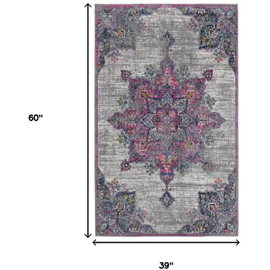 3' X 5' Pink Medallion Power Loom Area Rug Photo 9