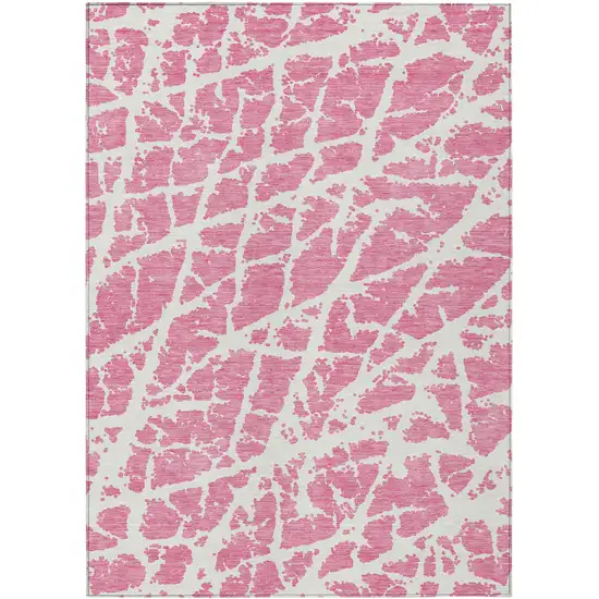 3' X 4' Pink and Ivory Abstract Washable Non Skid Indoor Outdoor Area Rug Photo 2