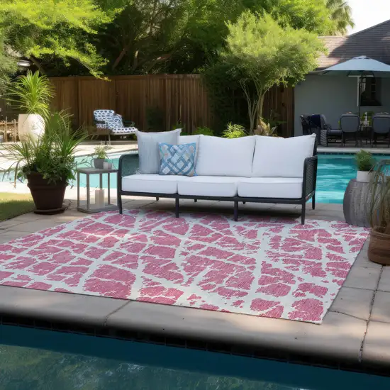 3' X 4' Pink and Ivory Abstract Washable Non Skid Indoor Outdoor Area Rug Photo 9