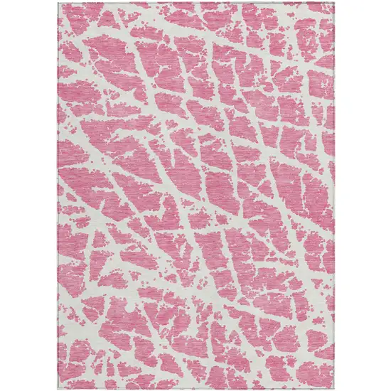 3' X 5' Pink and Ivory Abstract Washable Non Skid Indoor Outdoor Area Rug Photo 4