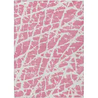 Photo of 3' X 5' Pink and Ivory Abstract Washable Non Skid Indoor Outdoor Area Rug