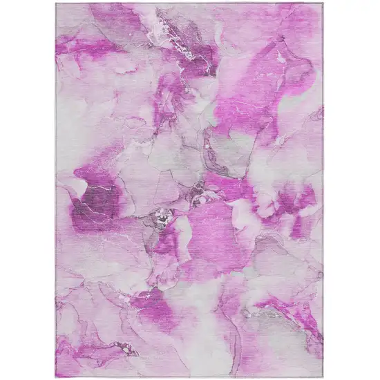 Pink and Ivory Abstract Washable Non Skid Indoor Outdoor Area Rug Photo 5