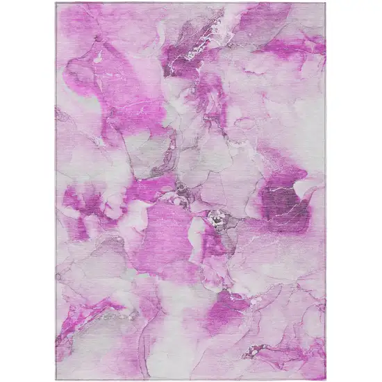 3' X 4' Pink and Ivory Abstract Washable Non Skid Indoor Outdoor Area Rug Photo 2