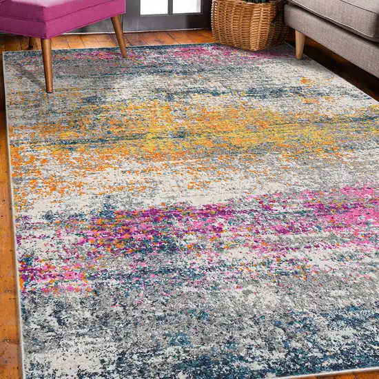 3' X 5' Pink and Orange Abstract Power Loom Area Rug Photo 7