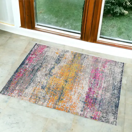 3' X 5' Pink and Orange Abstract Power Loom Area Rug Photo 1