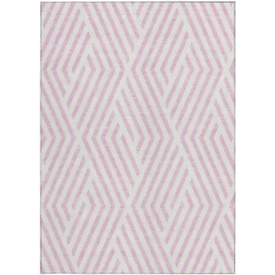 3' X 4' Pink and White Geometric Washable Non Skid Indoor Outdoor Area Rug Photo 4