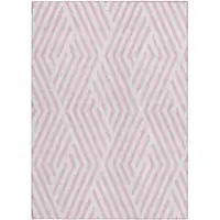 Photo of 3' X 4' Pink and White Geometric Washable Non Skid Indoor Outdoor Area Rug