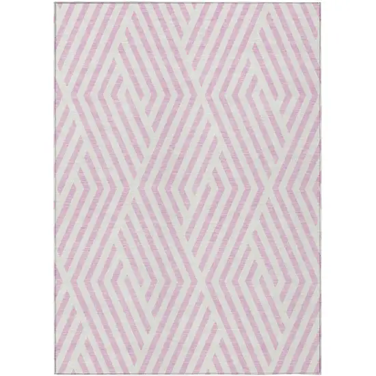 3' X 4' Pink and White Geometric Washable Non Skid Indoor Outdoor Area Rug Photo 2