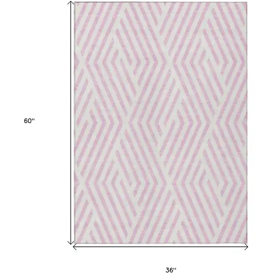 Pink and White Geometric Washable Non Skid Indoor Outdoor Area Rug Photo 3