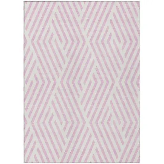 Pink and White Geometric Washable Non Skid Indoor Outdoor Area Rug Photo 2