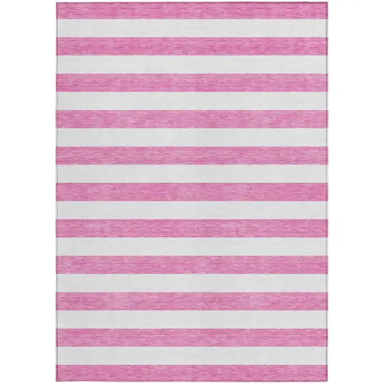 3' X 4' Pink and White Striped Washable Non Skid Indoor Outdoor Area Rug Photo 4