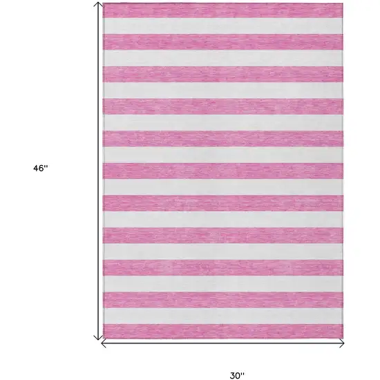 3' X 4' Pink and White Striped Washable Non Skid Indoor Outdoor Area Rug Photo 3