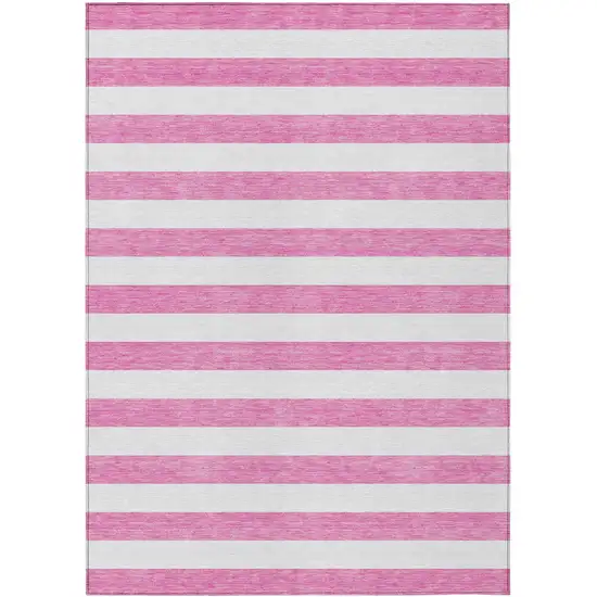 3' X 4' Pink and White Striped Washable Non Skid Indoor Outdoor Area Rug Photo 2