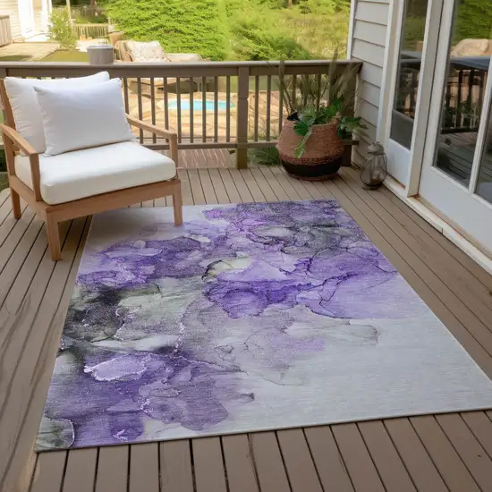 3' X 4' Purple Abstract Washable Non Skid Indoor Outdoor Area Rug Photo 9