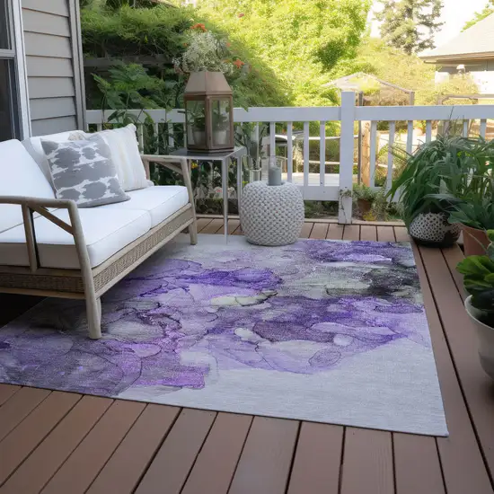 3' X 4' Purple Abstract Washable Non Skid Indoor Outdoor Area Rug Photo 6