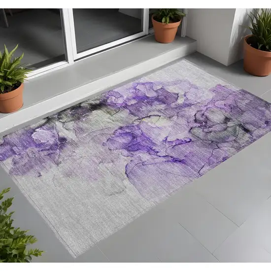 3' X 5' Purple Abstract Washable Non Skid Indoor Outdoor Area Rug Photo 1