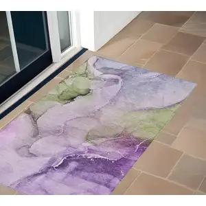 Photo of 3' X 4' Purple Abstract Washable Non Skid Indoor Outdoor Area Rug