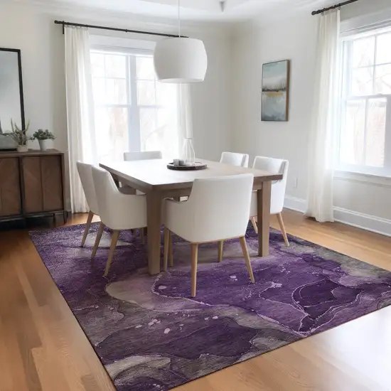 3' X 4' Purple Abstract Washable Non Skid Indoor Outdoor Area Rug Photo 9