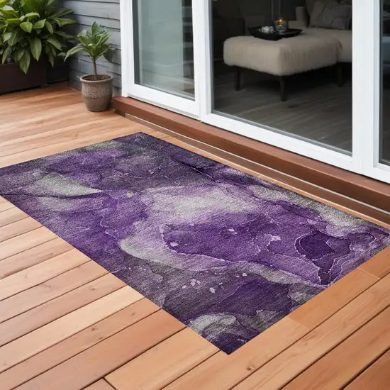 3' X 4' Purple Abstract Washable Non Skid Indoor Outdoor Area Rug Photo 1