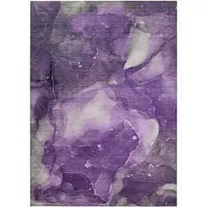 Photo of 3' X 5' Purple Abstract Washable Non Skid Indoor Outdoor Area Rug