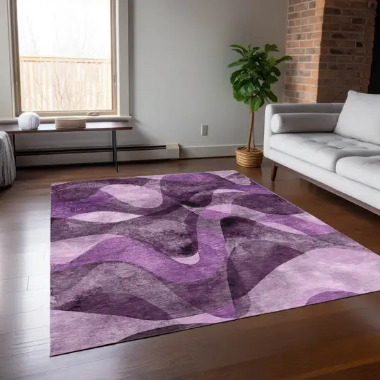 3' X 4' Purple Abstract Washable Non Skid Indoor Outdoor Area Rug Photo 7