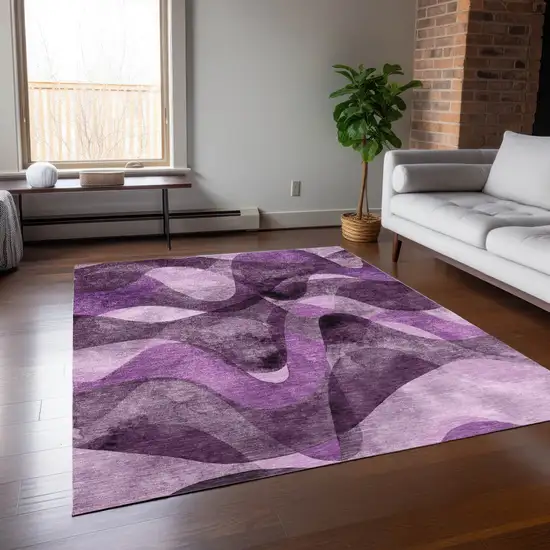 3' X 5' Purple Abstract Washable Non Skid Indoor Outdoor Area Rug Photo 7