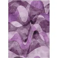 Photo of 3' X 5' Purple Abstract Washable Non Skid Indoor Outdoor Area Rug