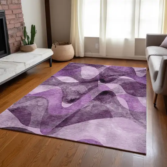 3' X 5' Purple Abstract Washable Non Skid Indoor Outdoor Area Rug Photo 8