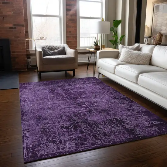 3' X 4' Purple Abstract Washable Non Skid Indoor Outdoor Area Rug Photo 9