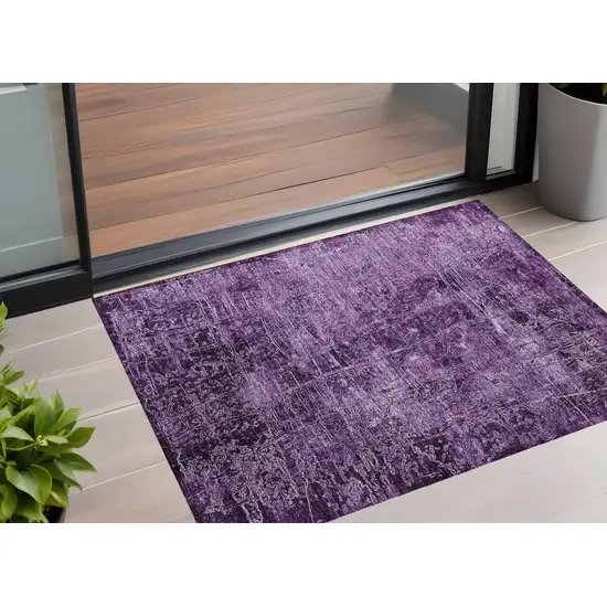 3' X 5' Purple Abstract Washable Non Skid Indoor Outdoor Area Rug Photo 1