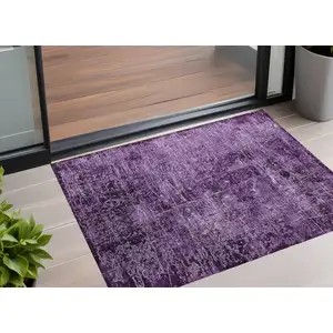 Photo of 3' X 5' Purple Abstract Washable Non Skid Indoor Outdoor Area Rug